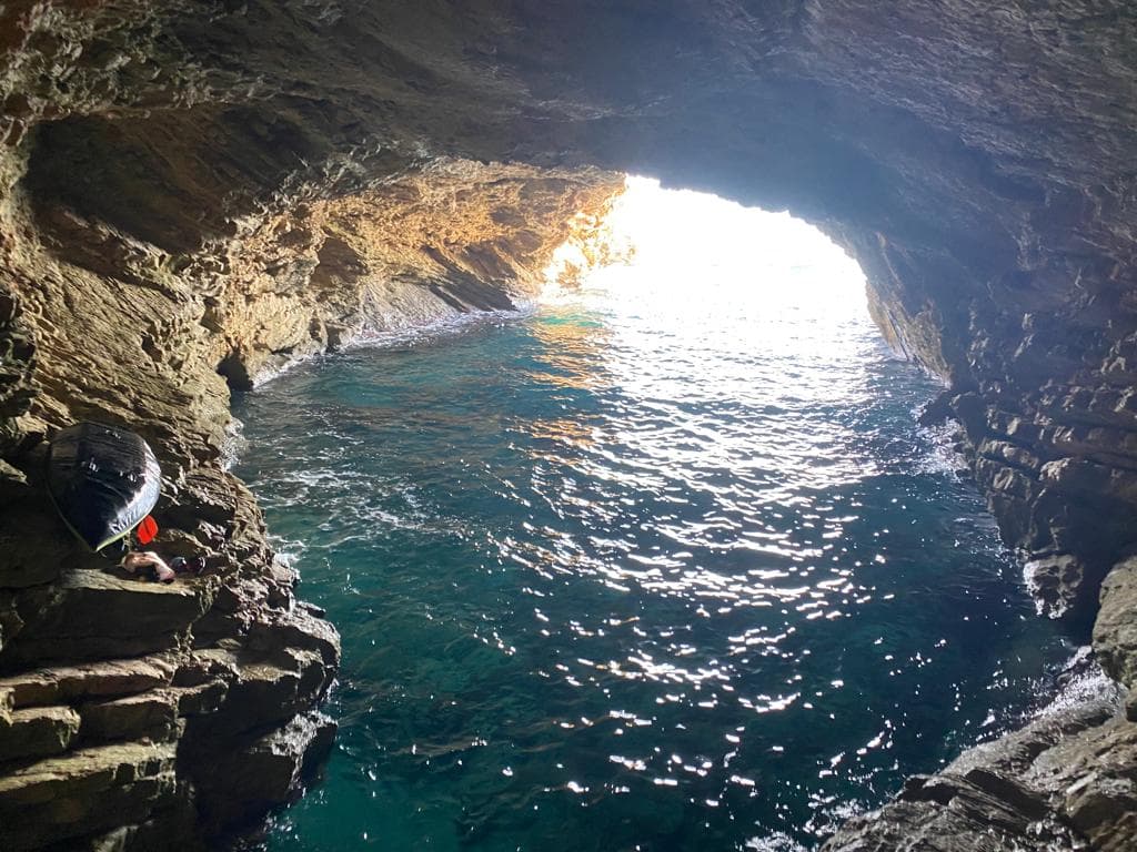 Secret tunnel and cave near Cala Codolar in Ibiza