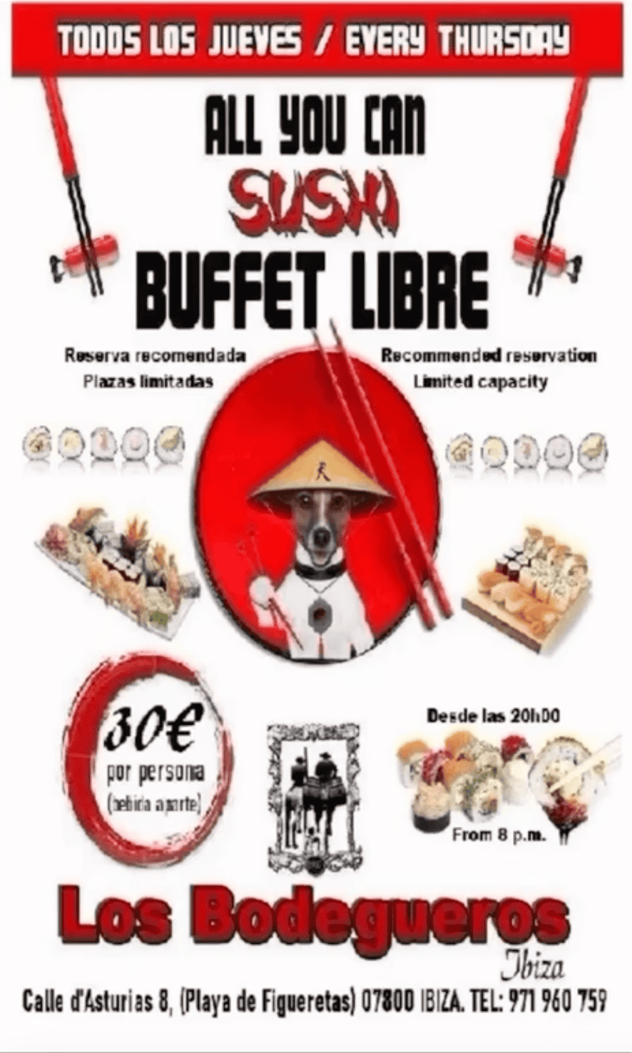 Buffet libre de sushi Los Bodegueros Ibiza